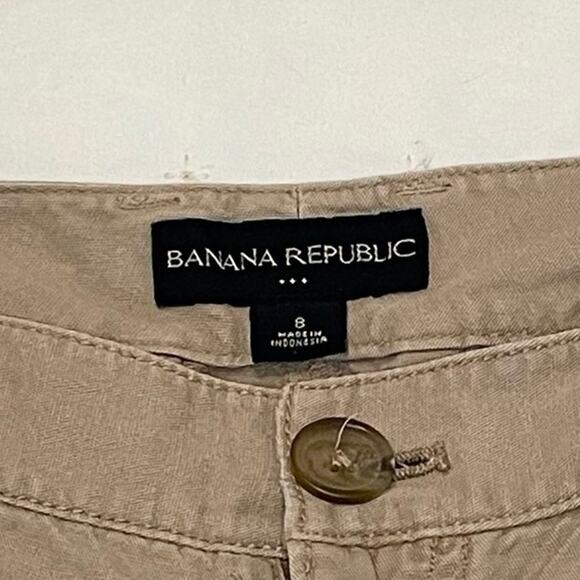 Banana Republic Wide Leg Khaki Pants Women’s 8 Beige Cotton Linen Twill Trousers - Picture 4 of 11